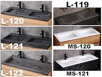 Badkamermeubel 2-persoons 120cm (2 kleuren mogelijk) met (hangkast) en natuursteen of solid surface wastafel(s) - afbeelding 35 van  40