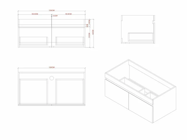 Badkamermeubel 2-persoons 120cm met spiegelkast en (hangkast) mat zwart - afbeelding 3 van  13