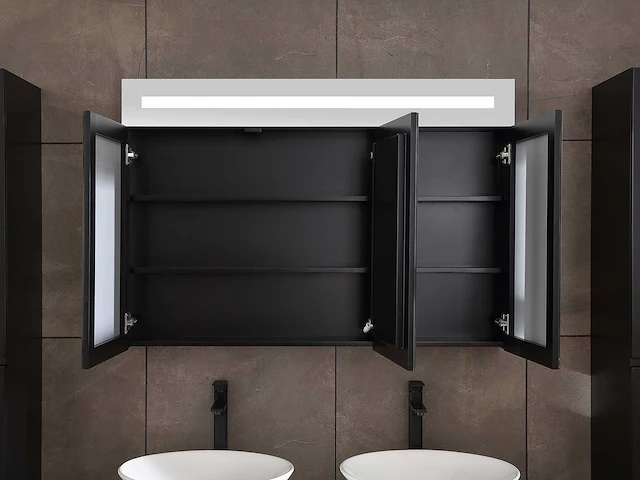 Badkamermeubel 2-persoons 120cm met spiegelkast en (hangkast) mat zwart - afbeelding 11 van  13