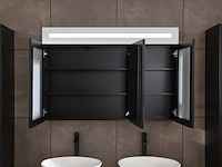 Badkamermeubel 2-persoons 120cm met spiegelkast en (hangkast) mat zwart - afbeelding 11 van  13