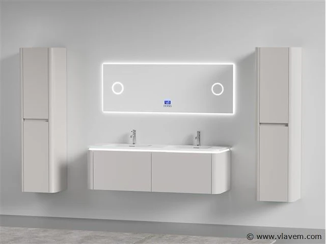 Badkamermeubel 2 persoons 140 cm - taupe - 2 zijkasten - afbeelding 1 van  5