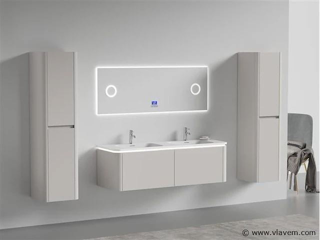 Badkamermeubel 2 persoons 140 cm - taupe - 2 zijkasten - afbeelding 2 van  5