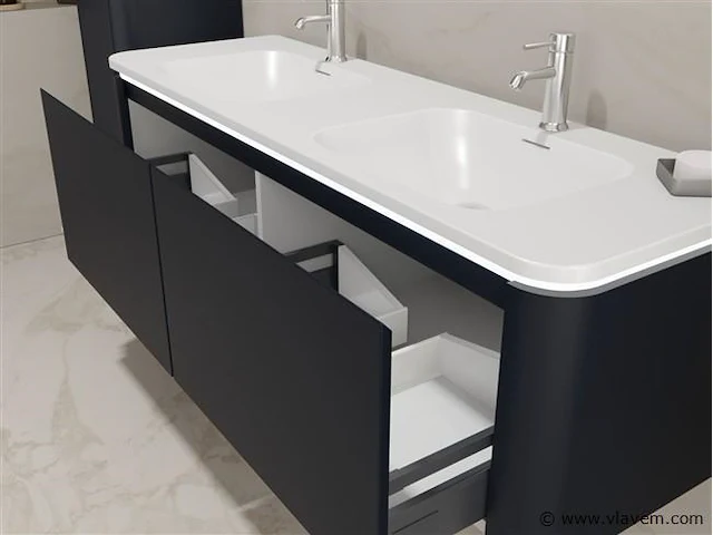 Badkamermeubel 2 persoons 140 cm - zwart - 2 zijkasten - afbeelding 4 van  5
