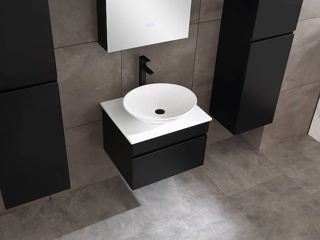 Badkamermeubel 60cm met spiegelkast en (hangkast) mat zwart - afbeelding 8 van  13