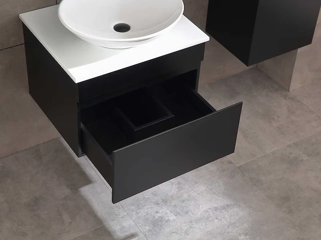Badkamermeubel 60cm met spiegelkast en (hangkast) mat zwart - afbeelding 9 van  13