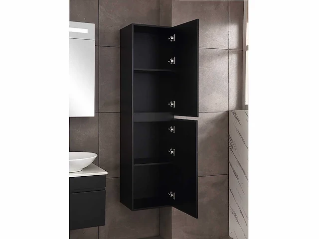 Badkamermeubel 80cm met spiegelkast en (hangkast) mat zwart - afbeelding 3 van  13