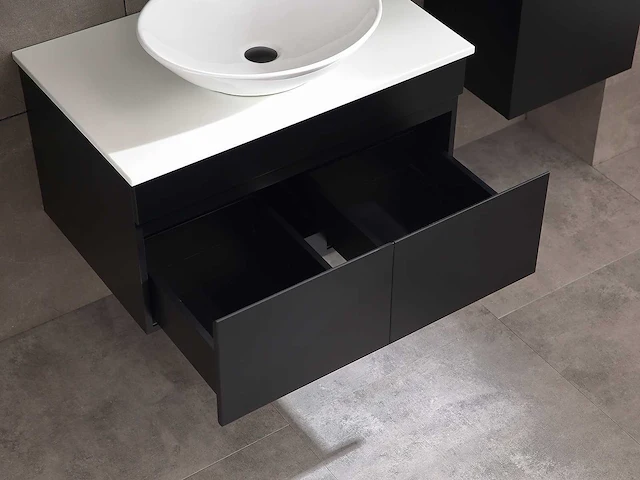Badkamermeubel 80cm met spiegelkast en (hangkast) mat zwart - afbeelding 9 van  13