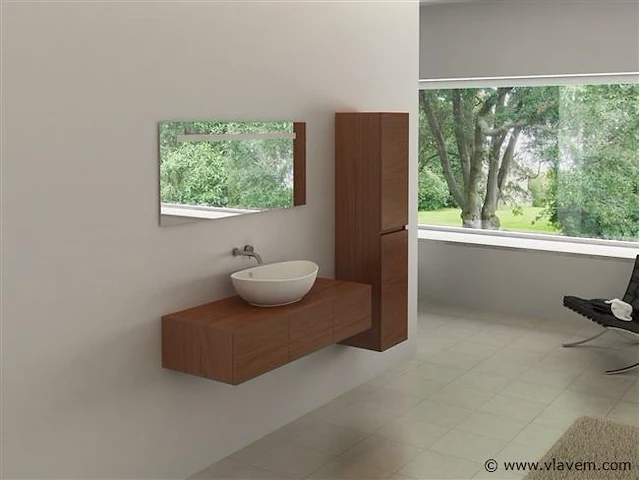 Badkamermeubel baveno | 120 cm | met zijkast | hout decor met witte waskom | incl. kranen - afbeelding 1 van  5