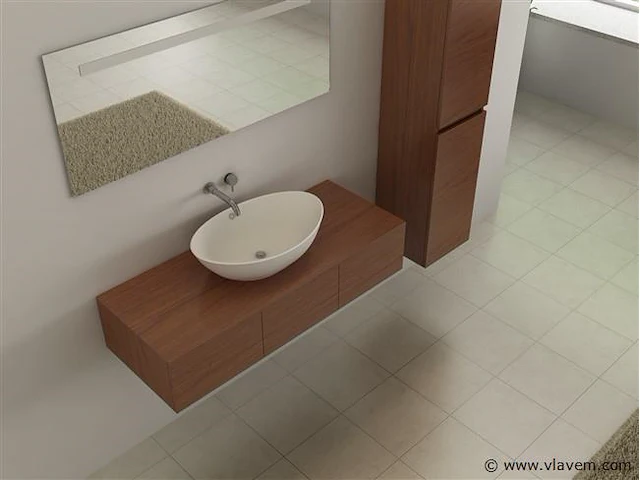 Badkamermeubel baveno | 120 cm | met zijkast | hout decor met witte waskom | incl. kranen - afbeelding 3 van  5