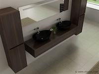 Badkamermeubel baveno | 180 cm | met zijkasten | donker hout decor met 2 zwarte waskommen | incl. kranen - afbeelding 2 van  9