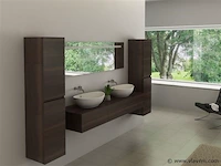 Badkamermeubel baveno | 180 cm | met zijkasten | donker hout decor met 2 zwarte waskommen | incl. kranen - afbeelding 5 van  9