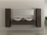 Badkamermeubel baveno | 180 cm | met zijkasten | donker hout decor met 2 zwarte waskommen | incl. kranen - afbeelding 6 van  9