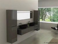 Badkamermeubel baveno | 180 cm | met zijkasten | hoogglans antraciet met 2 zwarte waskommen | incl. kranen - afbeelding 1 van  3