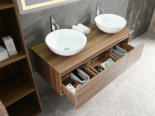 Badkamermeubel jeffrey donker bruin eiken 120 cm nieuw - afbeelding 8 van  15