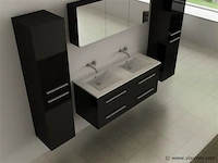 Badkamermeubel torino | 120 cm | met zijkasten | hoogglans zwart met witte wasbak | incl. kranen - afbeelding 6 van  8