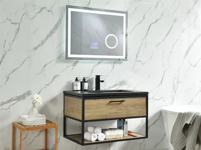 Badmeubel model 1-1663 80 cm nieuw met bluetooth spiegel - afbeelding 1 van  9