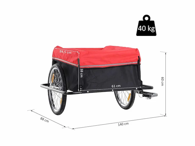 Bakfiets aanhanger met reflectoren en afneembare hoes rood/zwart - afbeelding 3 van  4