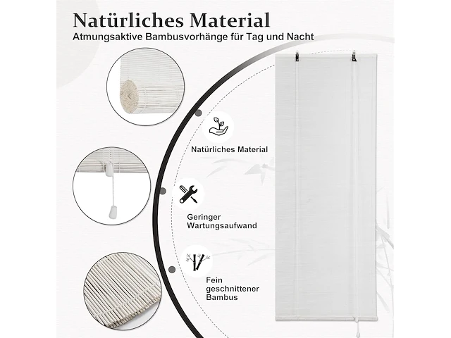 Bamboe rolgordijn 90x220cm wit - afbeelding 3 van  4