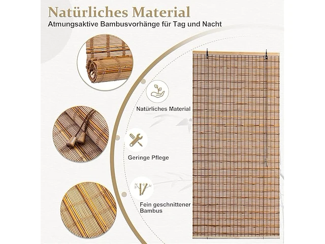 Bamboe rolgordijn halfdoorschijnend 90x180cl donkerbruin - afbeelding 3 van  4