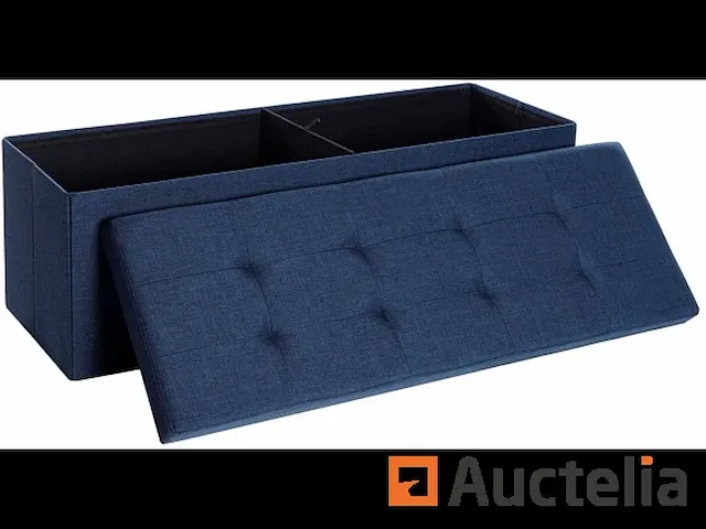 Bank met opbergruimte - imitatielinnen, donkerblauw - afbeelding 1 van  7