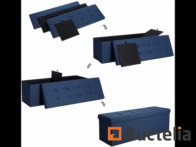 Bank met opbergruimte - imitatielinnen, donkerblauw - afbeelding 3 van  7