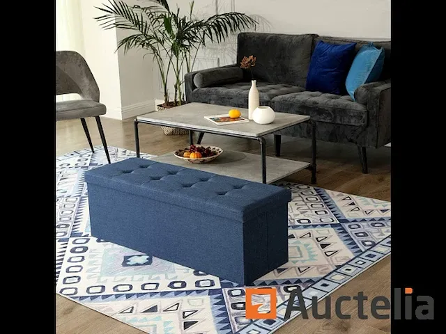 Bank met opbergruimte - imitatielinnen, donkerblauw - afbeelding 5 van  7