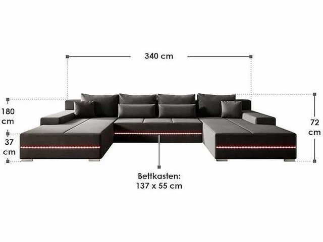 Bank met slaapfunctie, bedstee en led - afbeelding 3 van  7