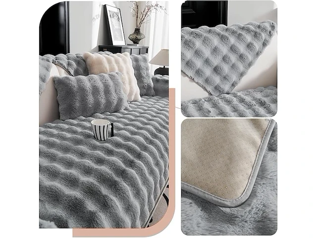 Bankovertrek fluffy grijs 90x180 - afbeelding 3 van  4