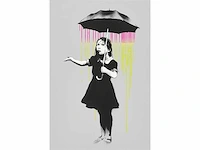 Banksy (after) - "umbrella girl - (pink and yellow rain) - 70x50 cm - limited edition 30 stuks - certificaat - afbeelding 2 van  7
