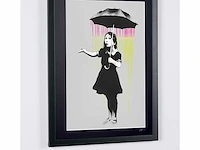 Banksy (after) - "umbrella girl - (pink and yellow rain) - 70x50 cm - limited edition 30 stuks - certificaat - afbeelding 3 van  7