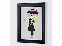Banksy (after) - "umbrella girl - (pink and yellow rain) - 70x50 cm - limited edition 30 stuks - certificaat - afbeelding 6 van  7
