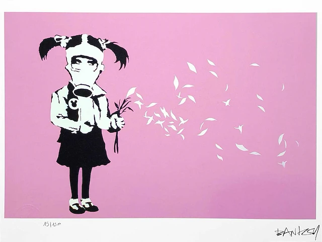 Banksy (geboren 1974), gebaseerd op - gas mask girl - afbeelding 1 van  4