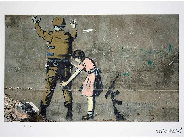 Banksy (geboren in 1974), gebaseerd op - girl frisking soldier - afbeelding 1 van  4
