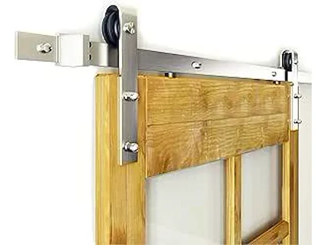 Barn door hardware , 6 ft landelijke stijl geborsteld rvs muurmontage - afbeelding 1 van  3