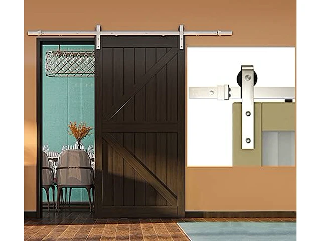 Barn door hardware , 6 ft landelijke stijl geborsteld rvs muurmontage - afbeelding 3 van  8