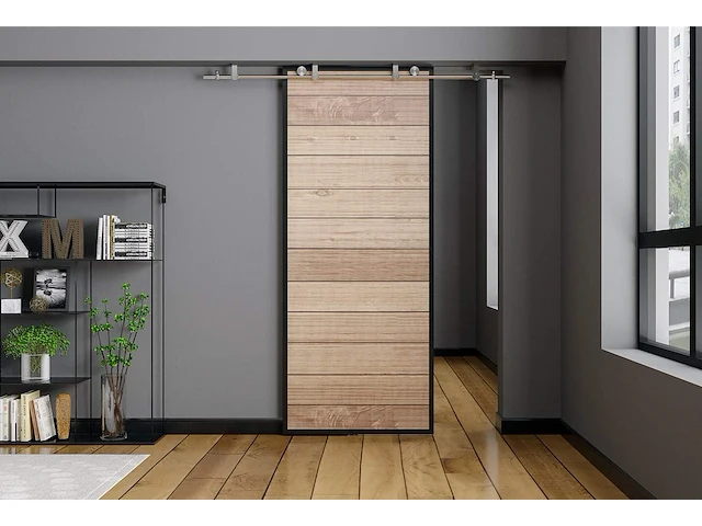 Barn-door single schuifdeur beslag 6ft geborsteld rvs plafondmontage - afbeelding 4 van  6