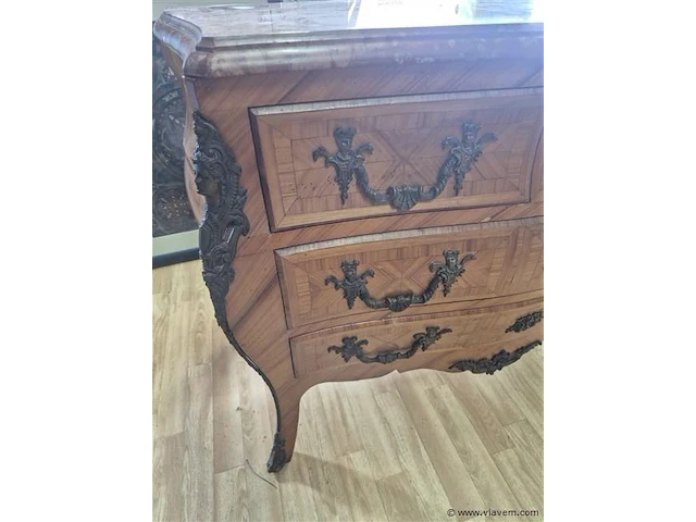 Barok commode brons en marmer - afbeelding 5 van  7