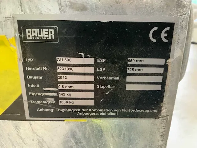Bauer gu 500 kantelbare afvalcontainer - afbeelding 6 van  6