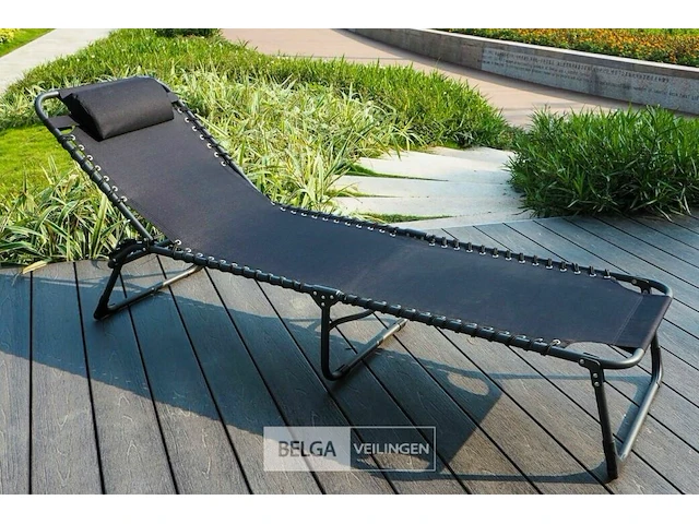 Beach bed ligstoel met kopkussen donkergrijs - afbeelding 1 van  7