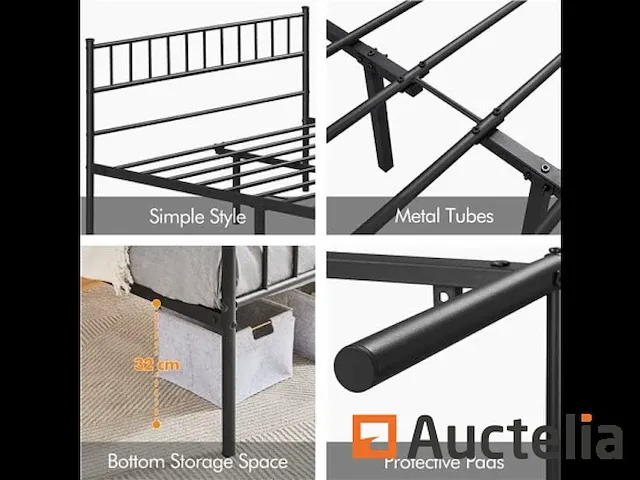 Bed 140 x 190 cm single double metaal - afbeelding 2 van  5
