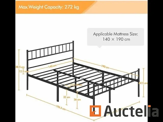 Bed 140 x 190 cm single double metaal - afbeelding 4 van  5