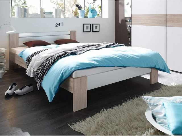 Bed 140 x 200 cm - sonoma en wit - afbeelding 1 van  12