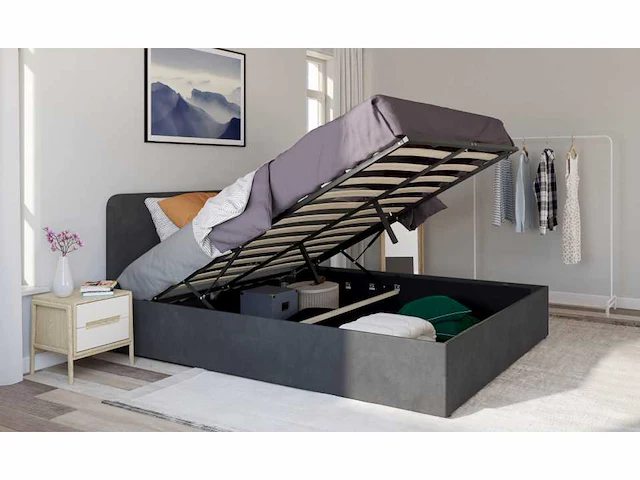 Bed 160 x 200 cm - grijs fluweel - afbeelding 3 van  8