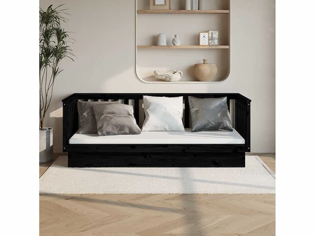 Bed 80x200 cm - massief grenen - zwart - afbeelding 2 van  9