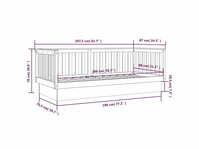 Bed 80x200 cm - massief zwart grenen (x2) - afbeelding 5 van  6