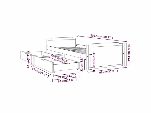 Bed 90x200 cm - wit - massief grenen - afbeelding 8 van  8