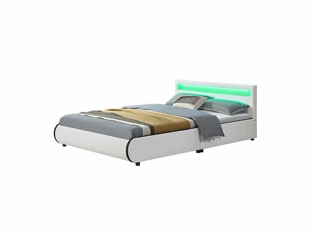 Bed met led-verlichting en lattenbodem 140 x 200 - wit - afbeelding 2 van  8