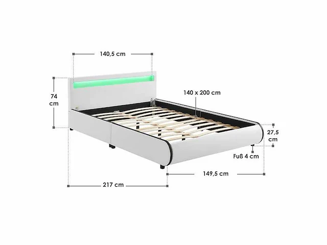 Bed met led-verlichting en lattenbodem 140 x 200 - wit - afbeelding 7 van  8