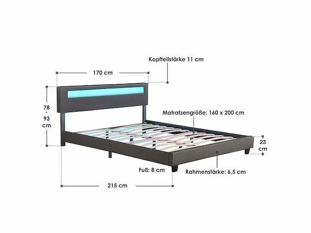 Bed van 160x200 cm met led-verlichting en lattenbodem - afbeelding 2 van  10