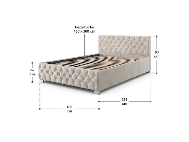 Bed van 180x200 cm met led-verlichting, fluwelen hoes en opbergruimte - afbeelding 6 van  6